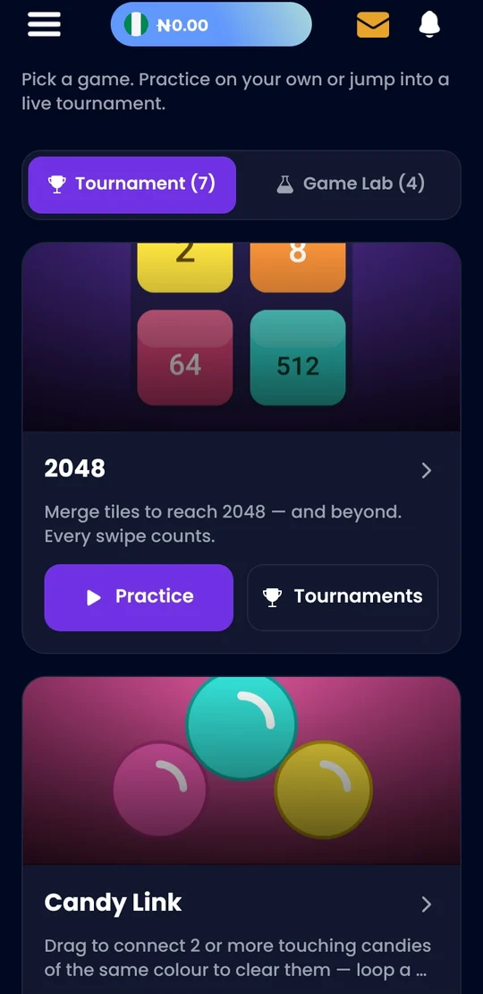 The full catalogue of tournament games.